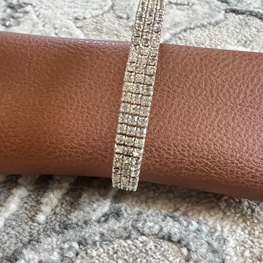 Crystal Paved Silver-Tone Bracelet - Elegant Women's Jewelry - Picture 3 of 3